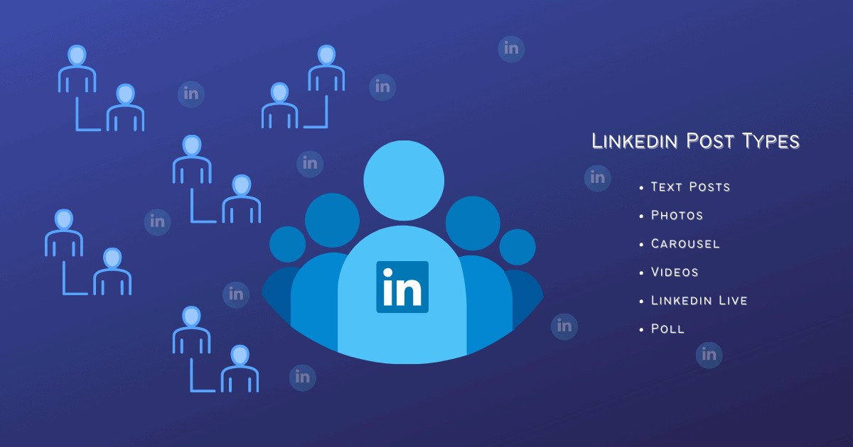 LinkedIn logo overlaid on anonymous user icon surrounded by tiny floating LinkedIn icons and user icons.
