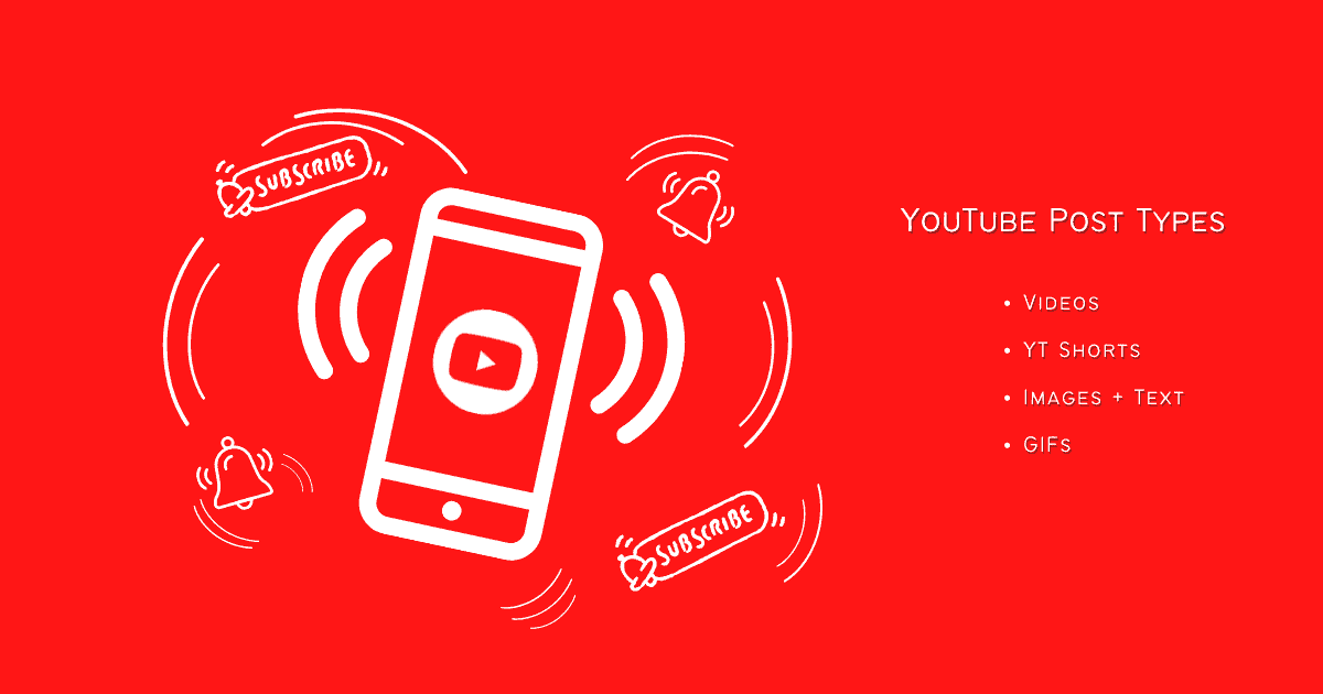 YouTube logo on the screen of a phone icon surrounded by Subscribe and Bell icons