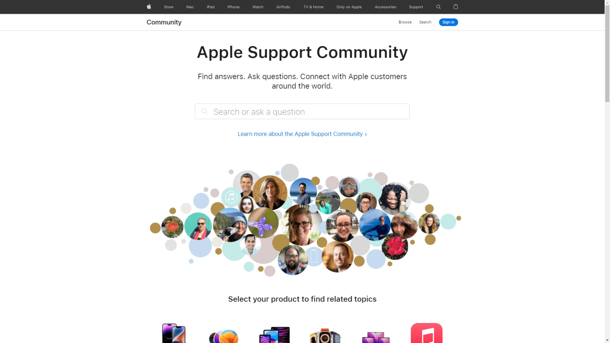 Apple support community website snapshot