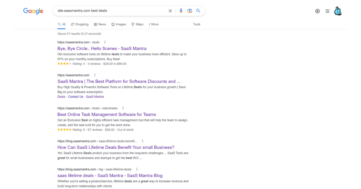 Snapshot of Google site search