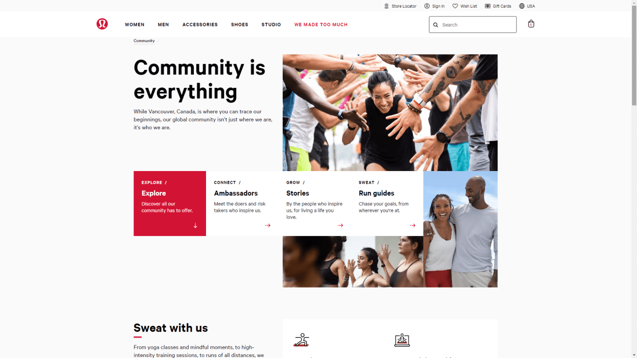 Lululemon community website snapshot