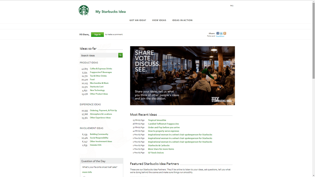 My Starbucks idea website snapshot