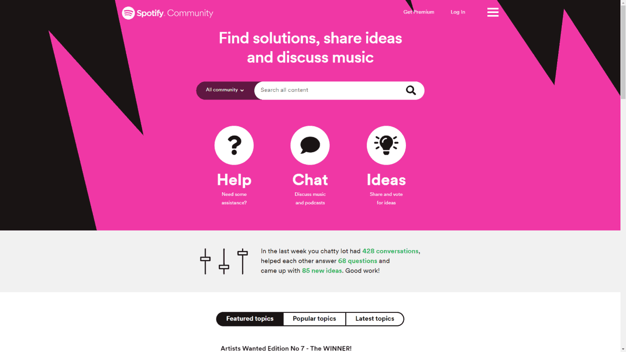 Spotify community website snapshot