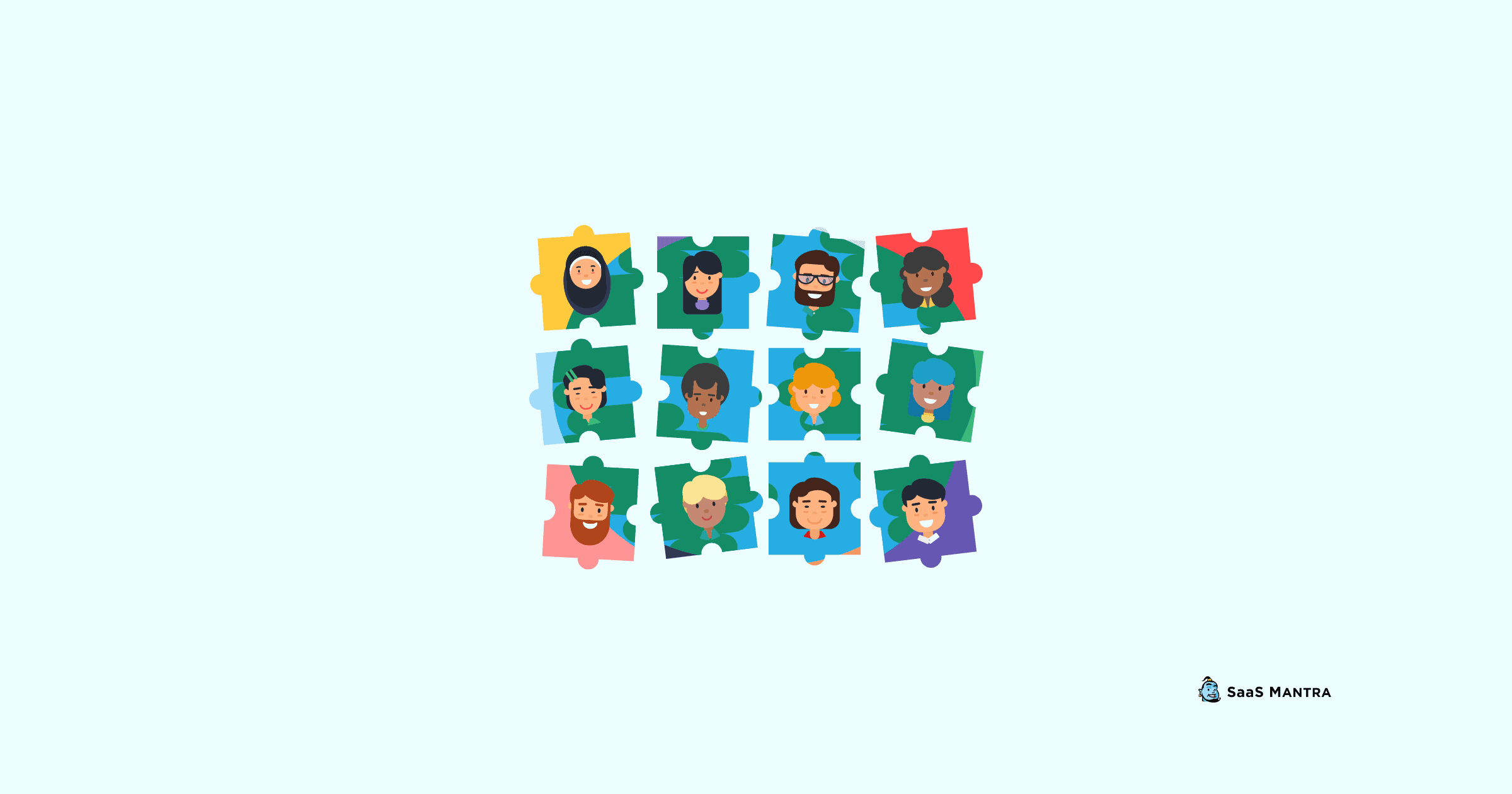 Puzzle pieces with animated faces