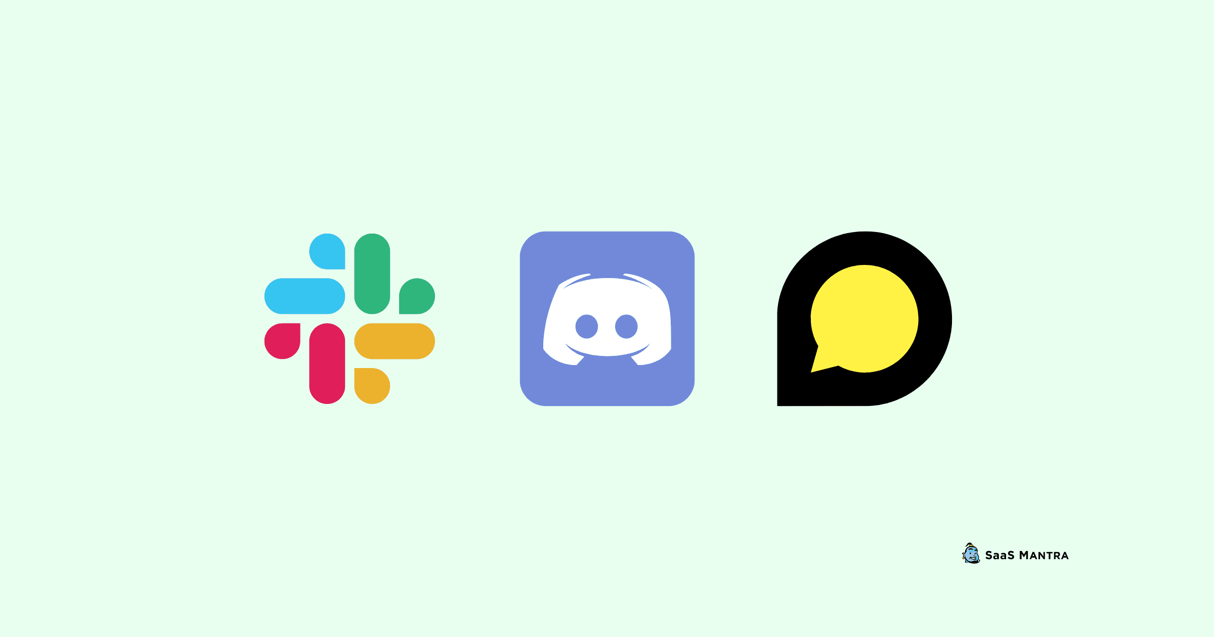 Brand logos of Slack, Discord, and Discourse